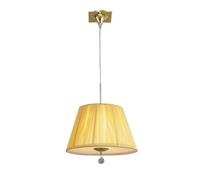 Luminosa Lighting Luminosa Siena Pendant Round 1 Light E27, Polished Brass With Amber Cream Shade And Clear Crystal