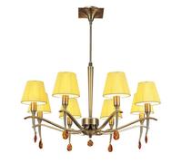 Luminosa Lighting Luminosa Siena Pendant Round 8 Light E14, Antique Brass With Amber Cream Shades And Amber Crystal