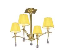 Luminosa Lighting Luminosa Siena Semi Flush Ceiling Round 4 Light E14, Polished Brass With Amber Cream Shades And Clear Crystal