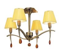 Luminosa Lighting Luminosa Siena Semi Flush Round 4 Light E14, Antique Brass With Amber Cream Shades And Amber Crystal