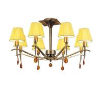 Luminosa Lighting Luminosa Siena Semi Flush Round 6 Light E14, Antique Brass With Amber Cream Shades And Amber Crystal
