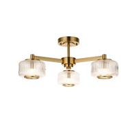 Luminosa Lighting Luminosa Stamford Multi Arm Semi Flush Ceiling Lamp Brushed Aged Brass Plate & Clear Ribbed Glass 3X G9