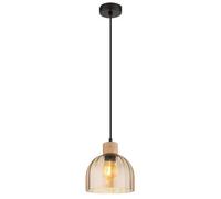 Luminosa Lighting Luminosa Swanson 20Cm Dome Pendant Ceiling Light Matt Black, Glass Amber Shades, E27