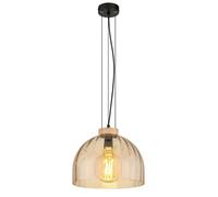 Luminosa Lighting Luminosa Swanson 30Cm Dome Pendant Ceiling Light Matt Black, Glass Amber Shade, E27