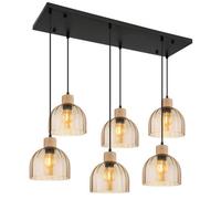 Luminosa Lighting Luminosa Swanson Cluster Pendant Ceiling Light Matt Black, Glass Amber Shades, 6X E27