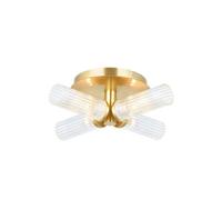 Luminosa Lighting Luminosa Talo Bathroom Multi Arm Glass Semi Flush Ceiling Lamp, Satin Brass Plate, Ribbed Glass, Ip44