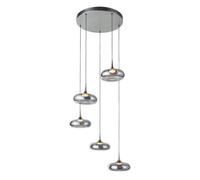 Luminosa Lighting Luminosa Tenele Cluster Pendant Ceiling Light Silver With Smoked Glass Shades 3000K Warm, 3 Step Dimmable 5Xled