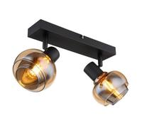 Luminosa Lighting Luminosa Tokki Twin Ceiling Spotlight Matt Black Amber Glass Shade 2X E14