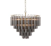 Luminosa Lighting Luminosa Toulouse Pendant Ceiling Light Satin Brass Plate, Smokey Grey Lustre Glass, 12X G9
