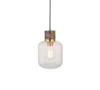 Luminosa Lighting Luminosa Travi Ribbed Slim Pendant Ceiling Light Dark Brown Emperador Marble, Vintage Brass & Clear Ribbed Glass E27