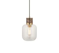 Luminosa Lighting Luminosa Travi Slim Pendant Ceiling Light Dark Brown Emperador Marble, Vintage Brass & Clear Glass E27