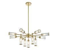 Merano Trieste Clear Frosted Glass Satin Brass Plate Multi Arm Pendant Ceiling Light - Size: 89.3 x 89.3 x 109cm - Brown - Wilko