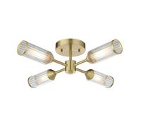 Luminosa Lighting Luminosa Trieste Multi Arm Semi Flush Ceiling Lamp Satin Brass Plate, Clear, Frosted Glass