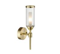 Merano Trieste Clear Frosted Glass Satin Brass Plate Wall Lamp - Size: 11.4 x 9 x 31.3cm - Brown - Wilko