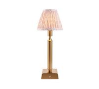 Luminosa Lighting Luminosa Trobridge Rechargeable Brushed Aged Brass Plate Table Lamp With Peachy Keen Fabric Leaf Shade 16Cm Integrated Led