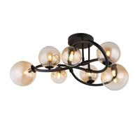Luminosa Lighting Luminosa Tuberius Multi Arm Semi Flush Ceiling Lamp Matt Black Amber Glass Shade 7X G9 3000K