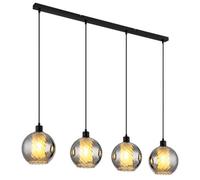 Luminosa Lighting Luminosa Ulf Bar Pendant Ceiling Light Matt Black Ball Smoke Glass Shade 4X E27