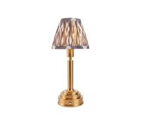 Luminosa Lighting Luminosa Upton Rechargeable Brushed Aged Brass Plate Table Lamp With Pearl Grey Fabric Ikat Shade 16Cm Integrated Led
