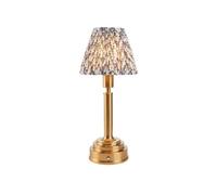 Luminosa Lighting Luminosa Upton Rechargeable Brushed Aged Brass Plate Table Lamp With Pearl Grey Fabric Leaf Shade 16Cm Integrated Led