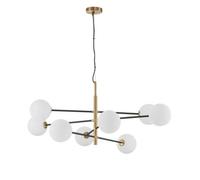 Luminosa Lighting Luminosa Vitra 8 Light Multi Arm Pendant Ceiling Light Satin Gold, Black Metal White Opal Glass Led G9 220 Volt