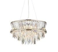Merano Vittoria Crystal and Clear Glass Bright Nickel Plate Pendant Ceiling Light - Size: 61 x 61 x 186.5cm - Grey - Wilko