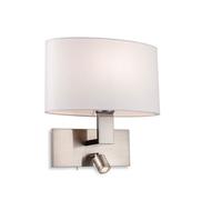 Luminosa Lighting Luminosa Webster 1 Light Indoor Wall Light With Reading Lamp Brushed Steel, Cream Shade, E27