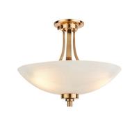 Endon 112438 Welles 3lt Semi Flush Brushed aged brass plate & white glass 3 x 10W LED E27 (Required)