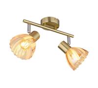 Luminosa Lighting Luminosa Zachery Twin Ceiling Spotlight Brass-Coloured Matt Amber Glass Shade 2X E14