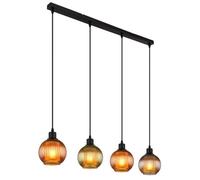 Globo Zumba hanging light, green/bronze/petrol, 90 cm, 4-light, glass