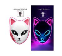 (Luminou pink light) LED Glowing Cat Face Mask Cool Halloween Cosplay Neon Demon Slayer Fox