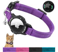 Luminous AirTag Cat Collar Breakaway, OUCWLTAG GPS Cat Collar with Apple Air Tag Holder, Cat Tracker Collars with Safety Elastic Band for Girl Boy Cats, Kittens and Puppies (7-10 Inch, Purple)