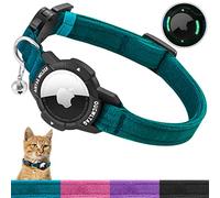 Luminous AirTag Cat Collar Breakaway, OUCWLTAG GPS Cat Collar with Apple Air Tag Holder, Cat Tracker Collars with Safety Elastic Band for Girl Boy Cats, Kittens and Puppies (9-13 Inch, Blue)