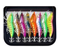 Luminous Artificial Shrimp Squid Jigs Fishing Jig Lure 8PCS Saltwater Fishing Bait Set, Glow Fish Jigs Set Shrimp Prawn Lures Kits Fluorescent Cuttlefish Jig with Storage Bag