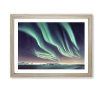 Luminous Aurora Borealis Framed Print | A4 Oak Framed Wall Art | Ready to Hang | Modern Landscape Picture | Living Room Bedroom Lounge Office