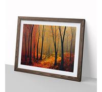 Luminous Autumn Forest H1022 Framed Print for Living Room Bedroom Home Office Décor, Wall Art Picture Ready to Hang, Walnut A2 Frame (64 x 46 cm)