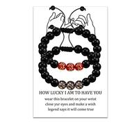 Luminous Beads Couple Bracelet, Black Beaded Adjustable Bracelet Friendship Relationship Boyfriend Girlfriend Gift (Black-Red)