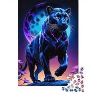 Luminous Black Panther 1000 Piece Jigsaw Puzzle Paper for Adults Moonlight Forest Scene Puzzle Game for Family Focus Decor Relaxing Gift 70x50cm/1000pcs