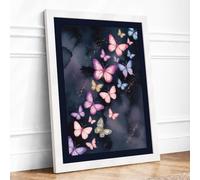 Luminous Butterfly Drift Minimalist Framed Wall Art Print A1 (84.1×59.4cm) White, Wall Decor for Living Room, Bedroom, Office & Home, Ready to Hang, Art Gift