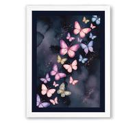 Luminous Butterfly Drift Minimalist Framed Wall Art Print A2 (59.4×42cm) White, Wall Decor for Living Room, Bedroom, Office & Home, Ready to Hang, Art Gift