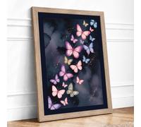Luminous Butterfly Drift Minimalist Framed Wall Art Print A3 (42×29.7cm) Oak, Wall Decor for Living Room, Bedroom, Office & Home, Ready to Hang, Art Gift