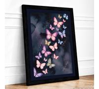 Luminous Butterfly Drift Minimalist Framed Wall Art Print A4 (29.7×21cm) Black, Wall Decor for Living Room, Bedroom, Office & Home, Ready to Hang, Art Gift