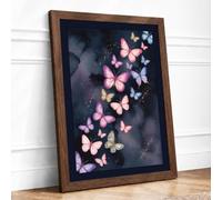 Luminous Butterfly Drift Minimalist Framed Wall Art Print A4 (29.7×21cm) Walnut, Wall Decor for Living Room, Bedroom, Office & Home, Ready to Hang, Art Gift