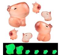 Luminous Capybara Family Figurines 6 Pieces Mini Animals for Crafts Dollhouse Mini Resin Capybara for Dollhouse Fairy Garden Outdoor Decor Cake Toppers Decor