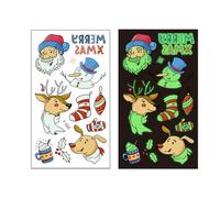 Luminous Christmas Kids Fake Tattoos Sticker, Night Fluorescent Temporary Tattoos for Children with Santa, Snowmen, Elves, Snowflakes, Christmas Tree, Glow in The Dark (Y-065)