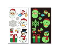 Luminous Christmas Kids Fake Tattoos Sticker, Night Fluorescent Temporary Tattoos for Children with Santa, Snowmen, Elves, Snowflakes, Christmas Tree, Glow in The Dark (Y-066)