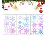 Luminous Christmas Window Clings - 3 Pcs Reusable Snowflake Stickers - Removable Static Blue Purple Window Stickers for Christmas Window Decorations