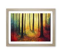 Luminous Colourful Forest Framed Print | A3 Oak Framed Wall Art | Ready to Hang | Modern Landscape Picture | Living Room Bedroom Lounge Office