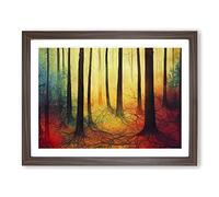 Luminous Colourful Forest Framed Print | A3 Walnut Framed Wall Art | Ready to Hang | Modern Landscape Picture | Living Room Bedroom Lounge Office