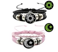 Luminous Couple Bracelets Sun And Moon Adjustable Bracelets The Luminous Stone Stores The Light Energy Under The Irradiation Of Black Pomegranate Jewelry (B, One Size)