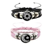 Luminous Couple Bracelets Sun And Moon Adjustable Bracelets The Luminous Stone The Light Energy The Irradiation Of Black Chain Watch (A, One Size)